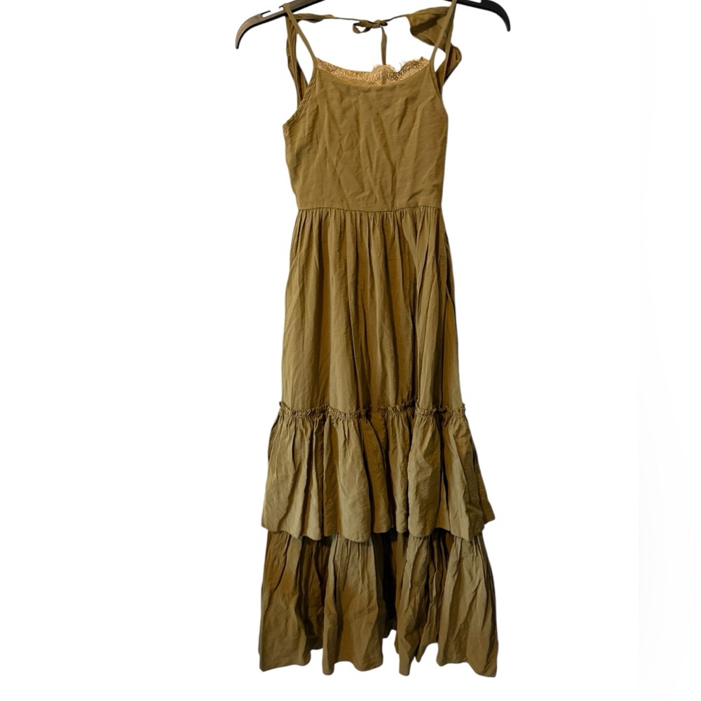 Mia Joy Joyfolie Girls Kids Khaki Olive Sleeveless Tiered Evony Maxi Dress - Picture 2 of 9